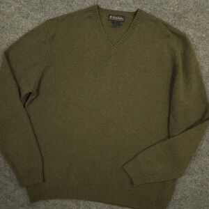 Brooks Brothers Sweater Mens XL Green Extra Fine Italian Lambswool Knit V Neck